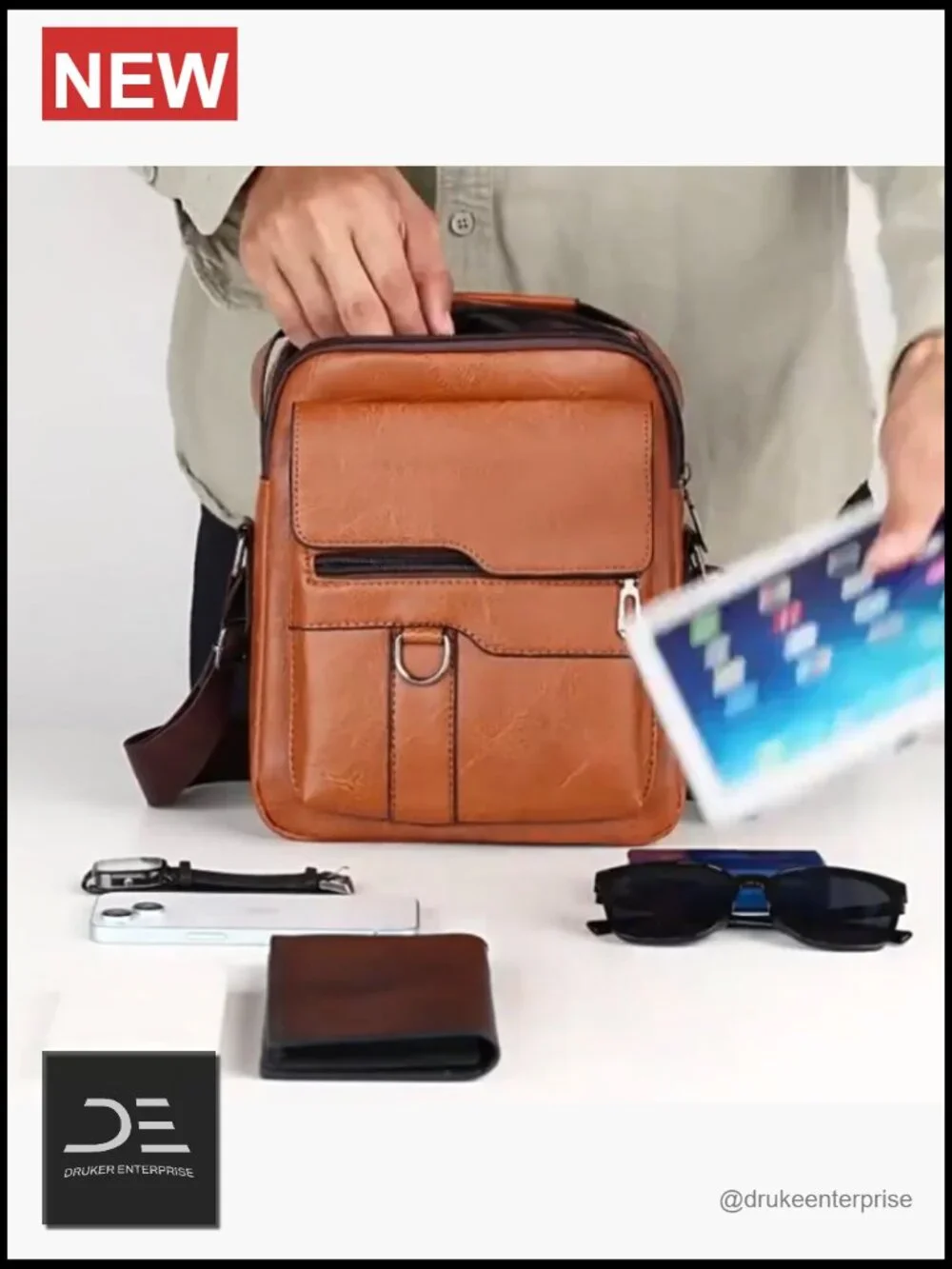 Vintage PU Leather Small Messenger Crossbody Bag for Men with Zipper